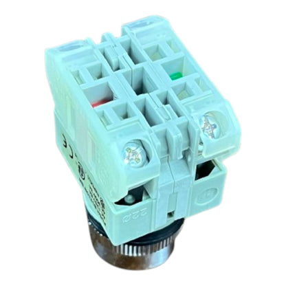 A light mint green electrical terminal block connector with a threaded metal base, shown on a plain white background.