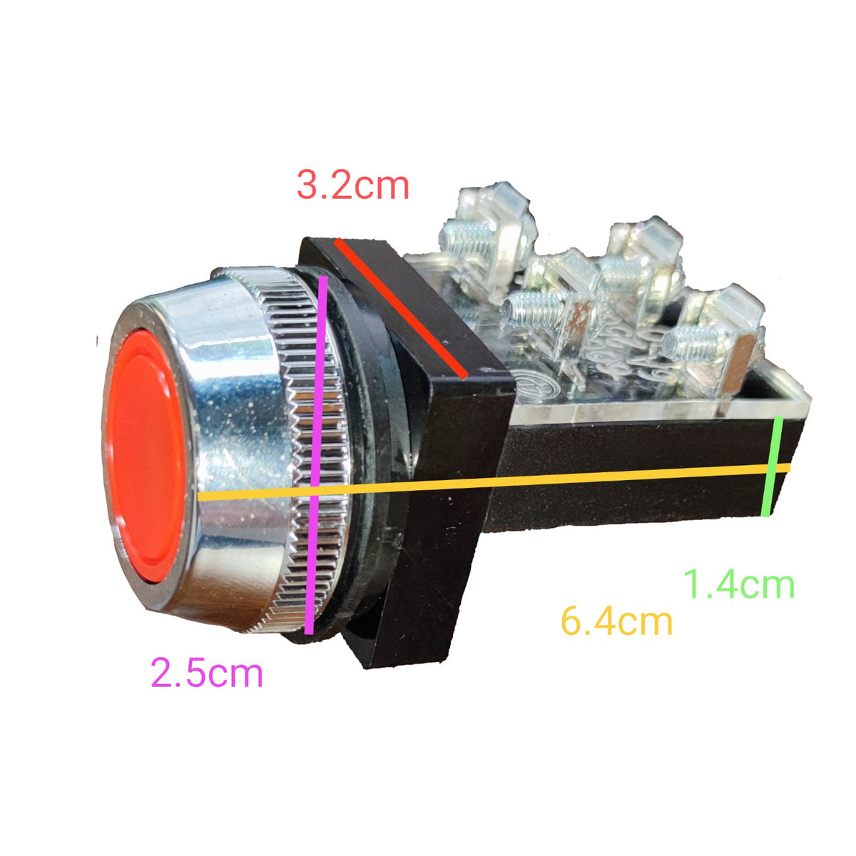 Auspicious 25mm Push Button Switch 3A 220V 2NO+2NC Red Green Yellow PB25 Electx Electrical Supply
