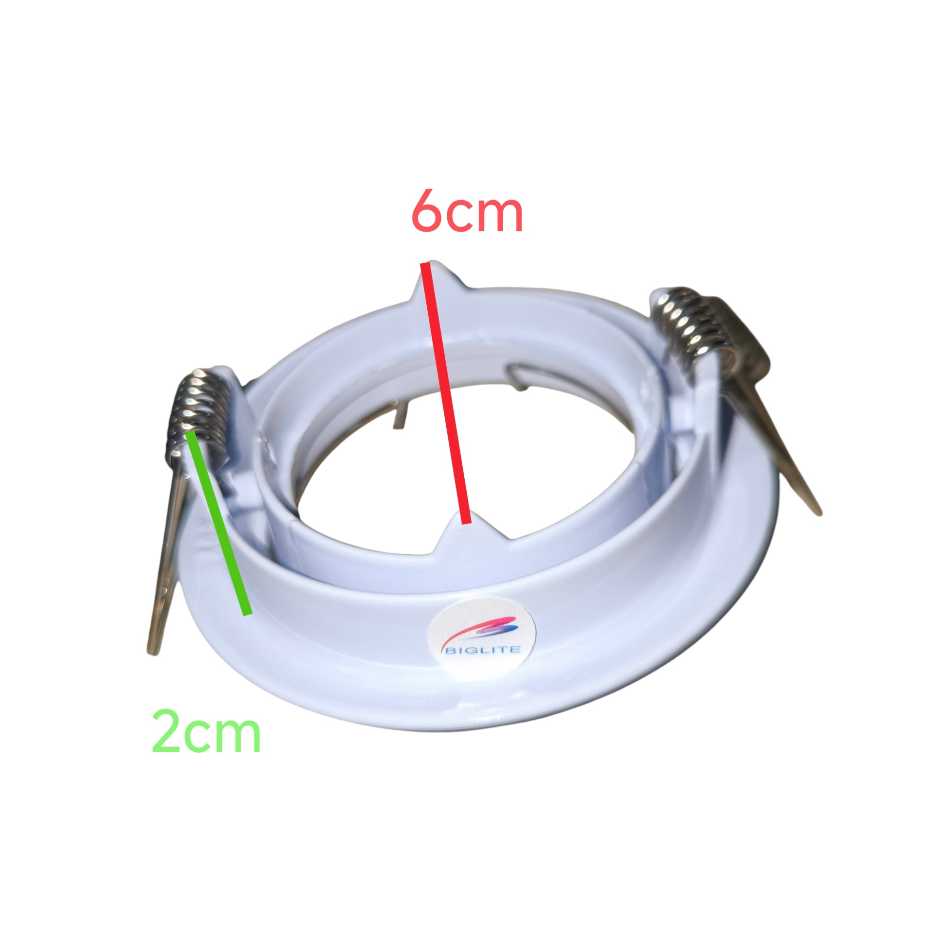 White gas stove burner with labeled dimensions on a white background