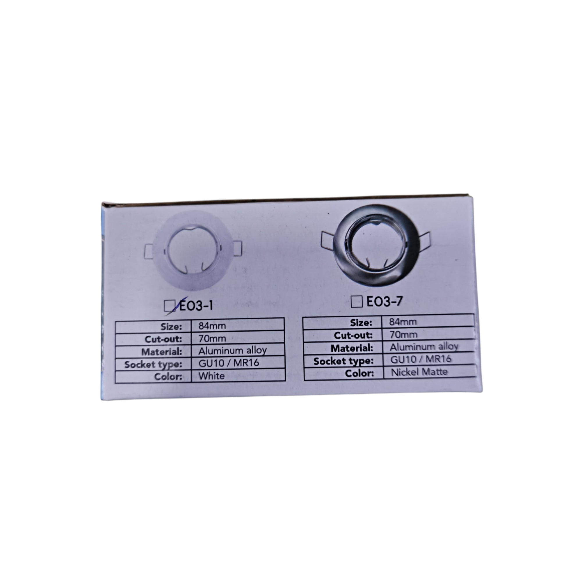 Metallic label with specifications on a white background