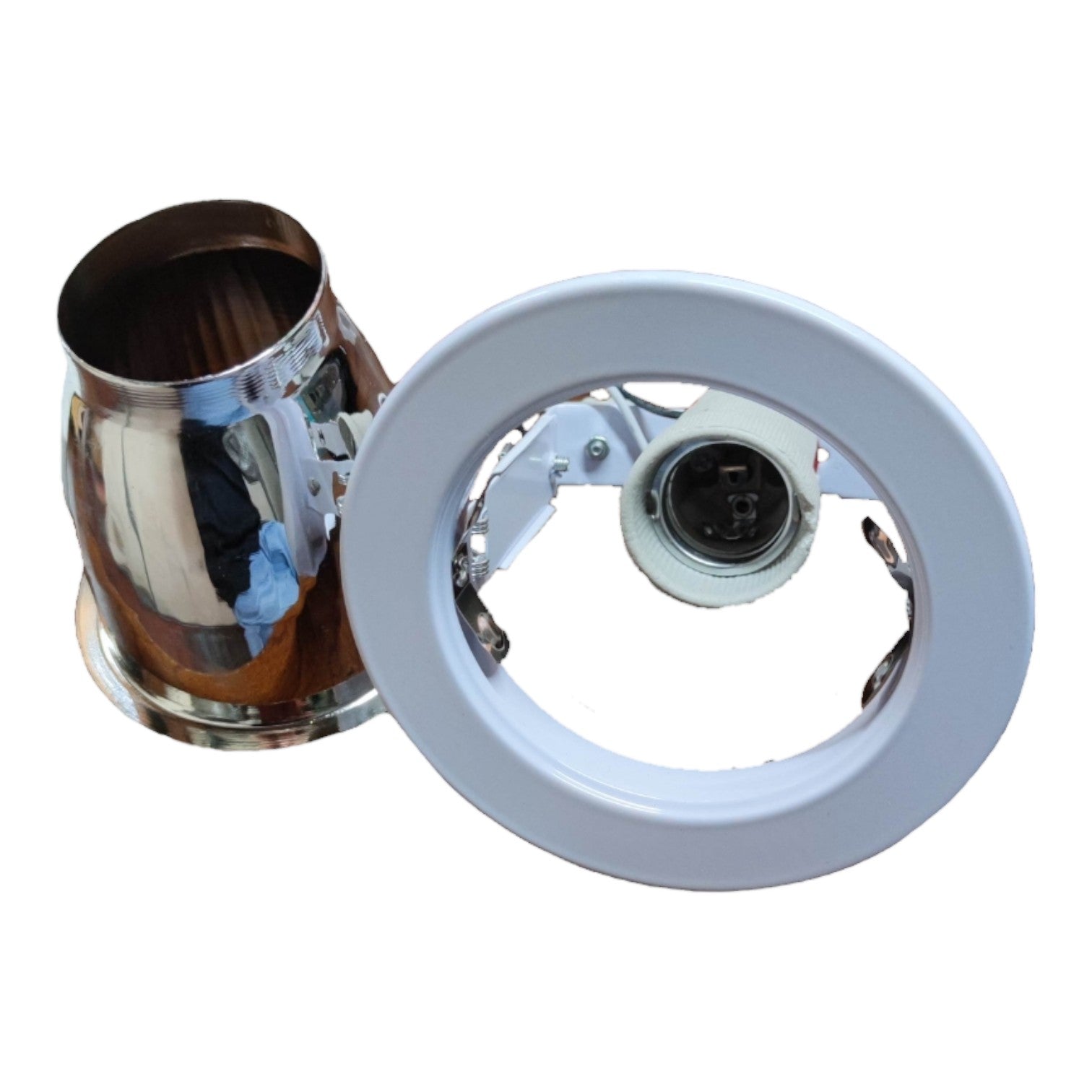 Metallic mug and white wheel on a white background