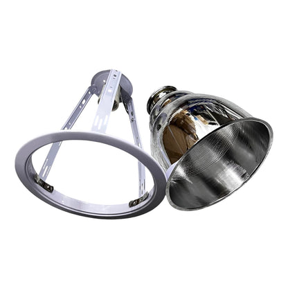 Metallic lampshade with reflective interior on a white background
