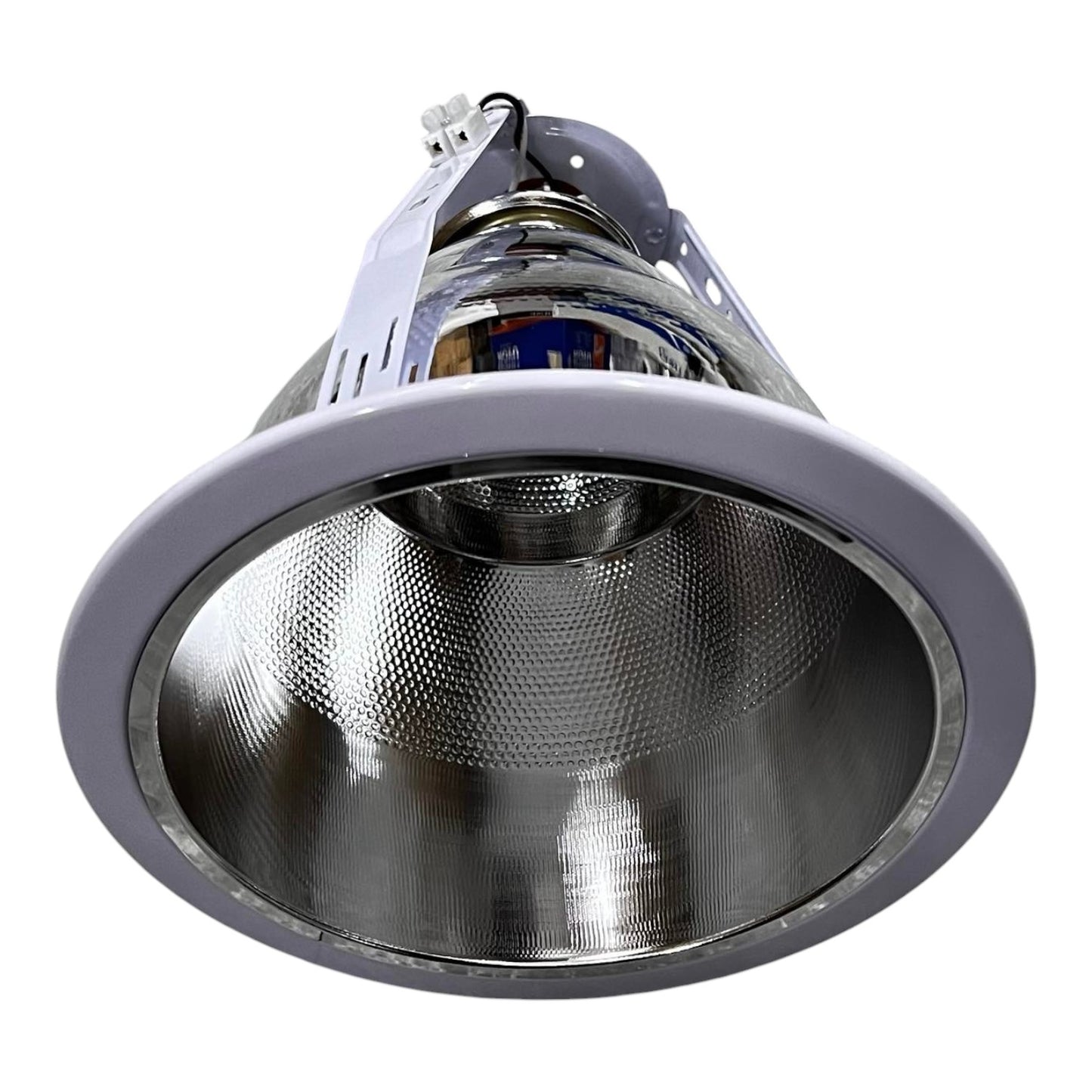 Metallic light fixture on a white background
