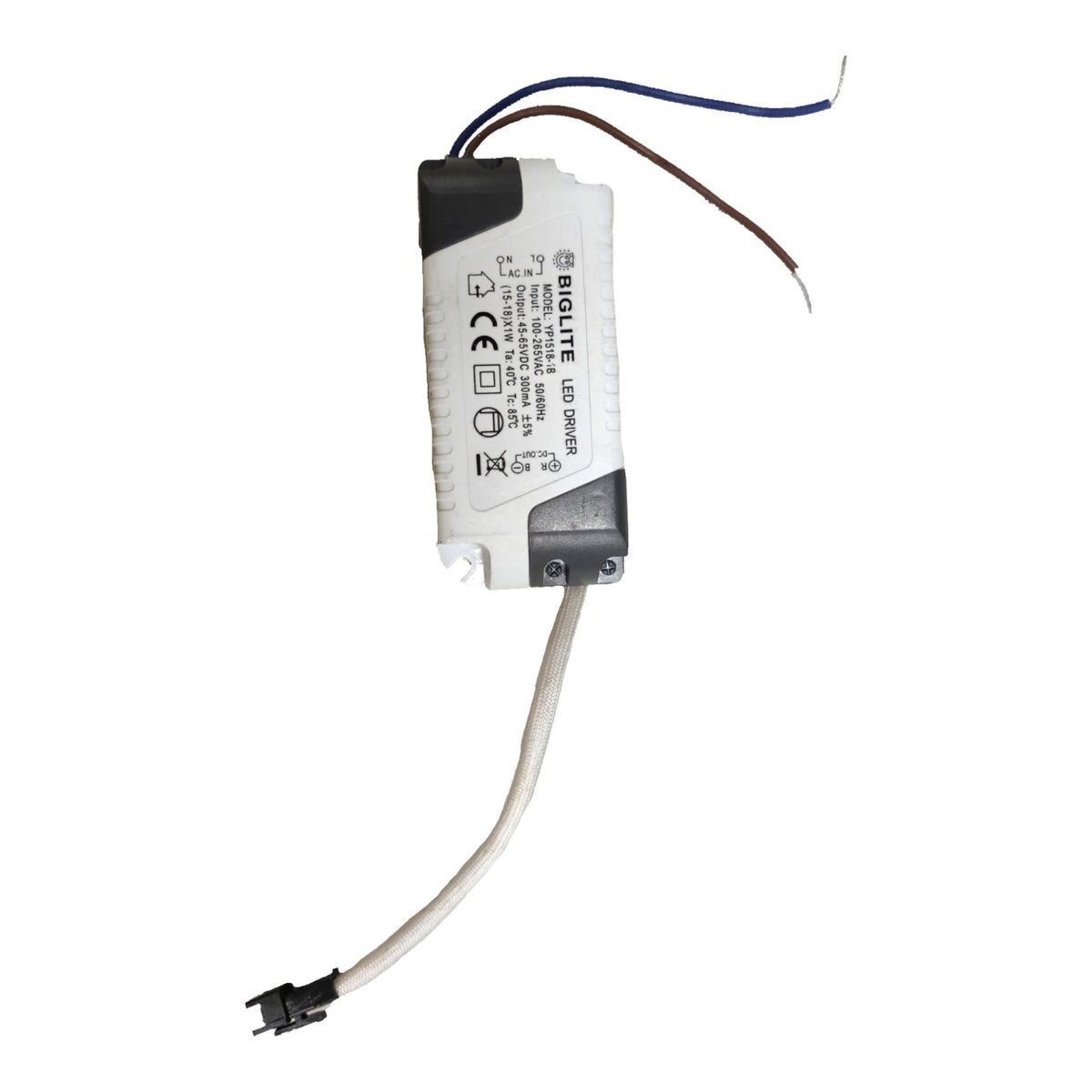 Biglite LED Driver 15-18W Input 100-265V AC Output 45-65V DC 300mA YP1518-1B Electx Electrical Supply
