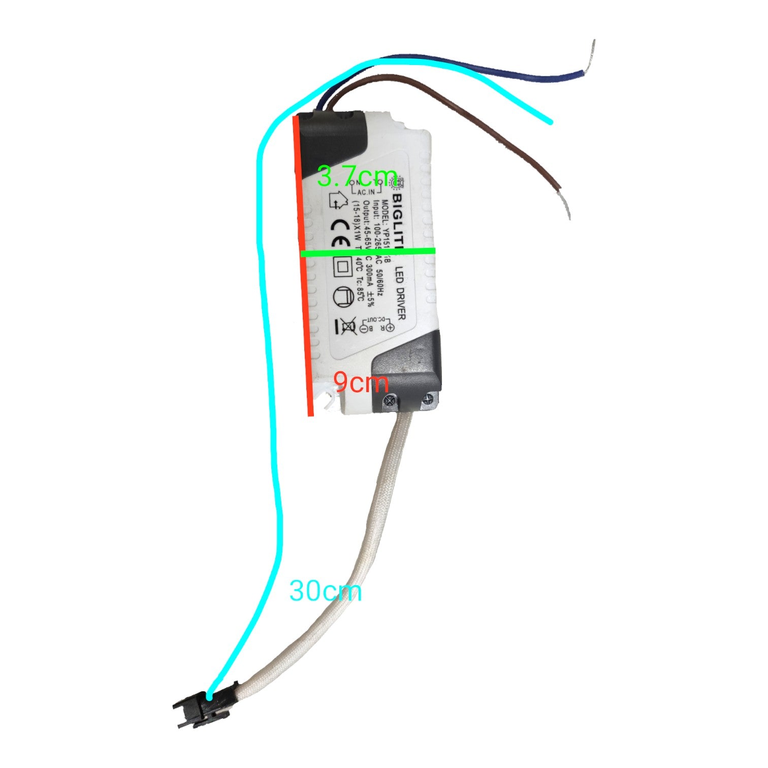 Biglite LED Driver 15-18W Input 100-265V AC Output 45-65V DC 300mA YP1518-1B Electx Electrical Supply