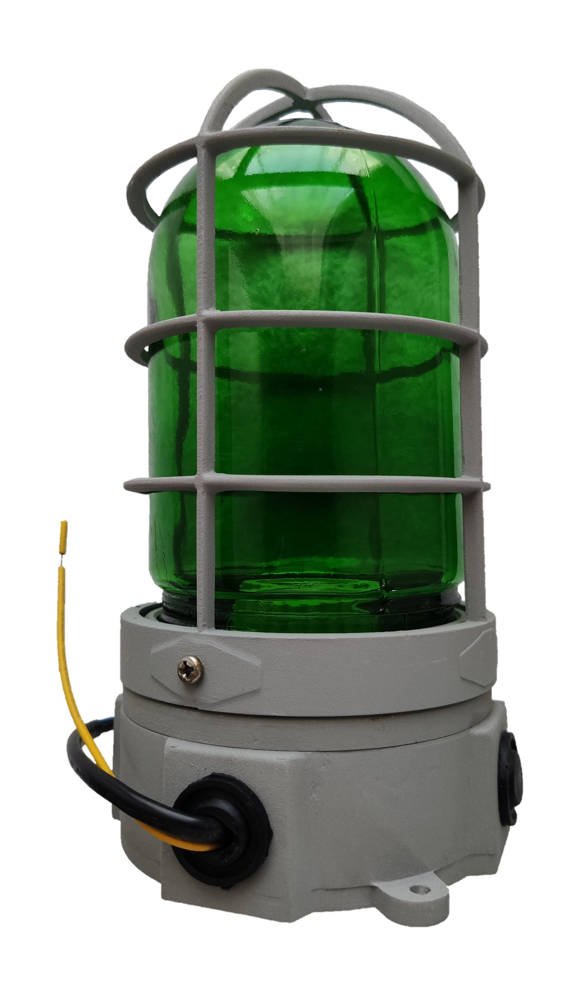 Biglite green vapor lamp fixture E27 with protective metal cage and mounting base for lighting installation