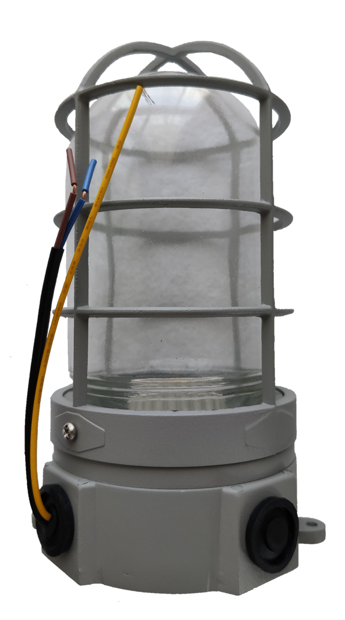 Biglite vapor lamp fixture E27 with protective cage and wiring for lighting installation