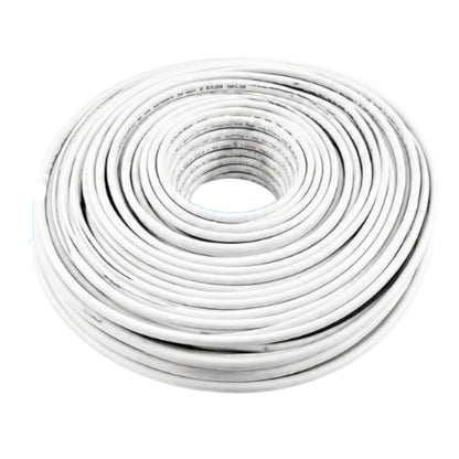 A coiled roll of white cable or wire on a plain white background.