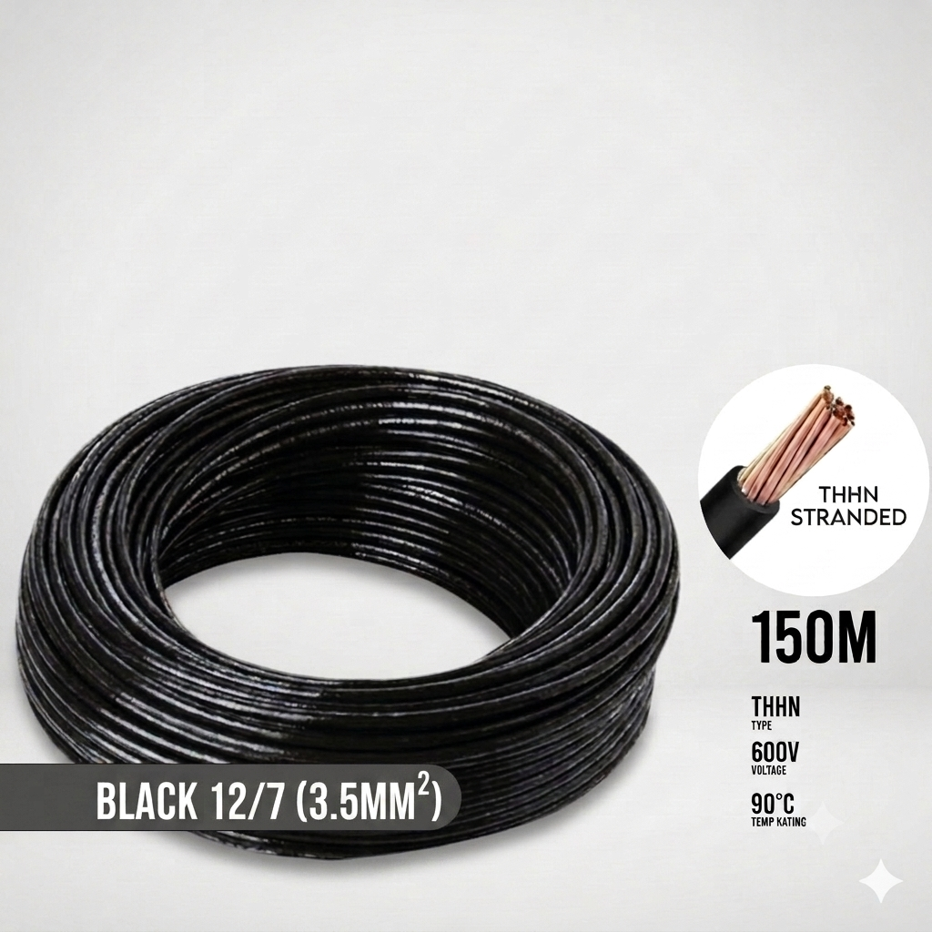 Boston THHN/THWN AWG 12/7, THWN/THHN 3.5mm² Stranded 150 Meters/Roll Black