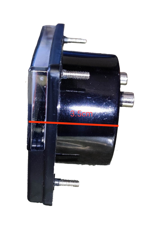 Brother Panel Meter 15V AC 60 x 70 mm side view showing mounting screws and casing
