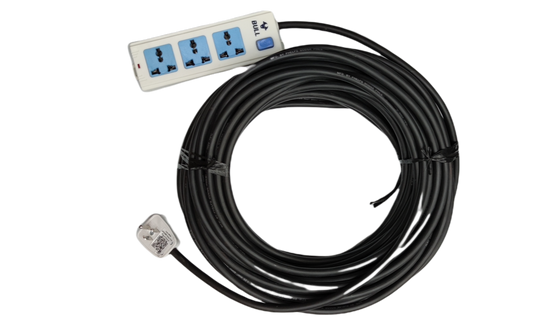Extension Cord 3 Gang Universal Outlet 10A with black long cable and three universal sockets
