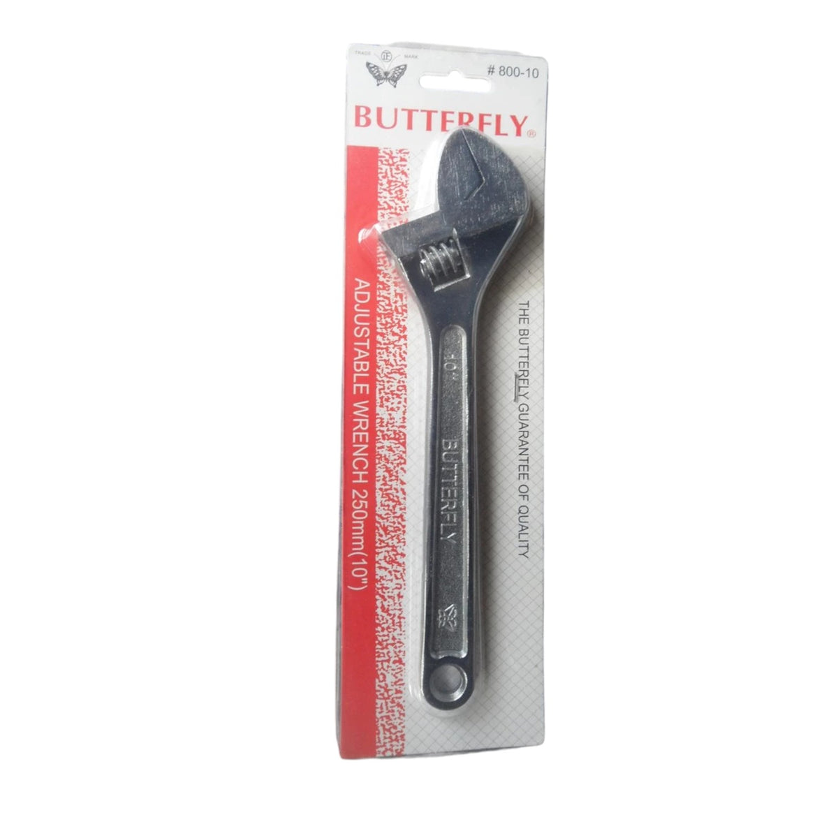 A Butterfly adjustable wrench in its original retail blister packaging, shown against a plain white background.
