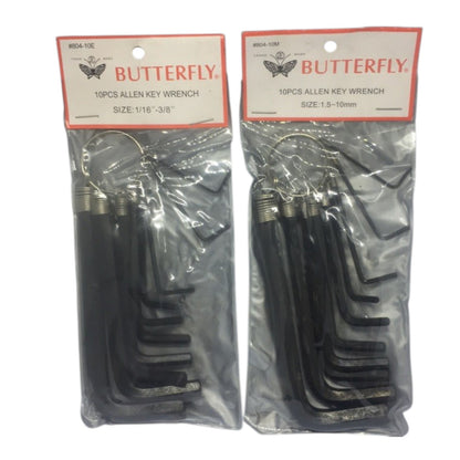 Two packages of Butterfly 10-piece Allen key wrenches in size 1/16 - 3/8 inches, shown in clear plastic bags with red and white header cards.
