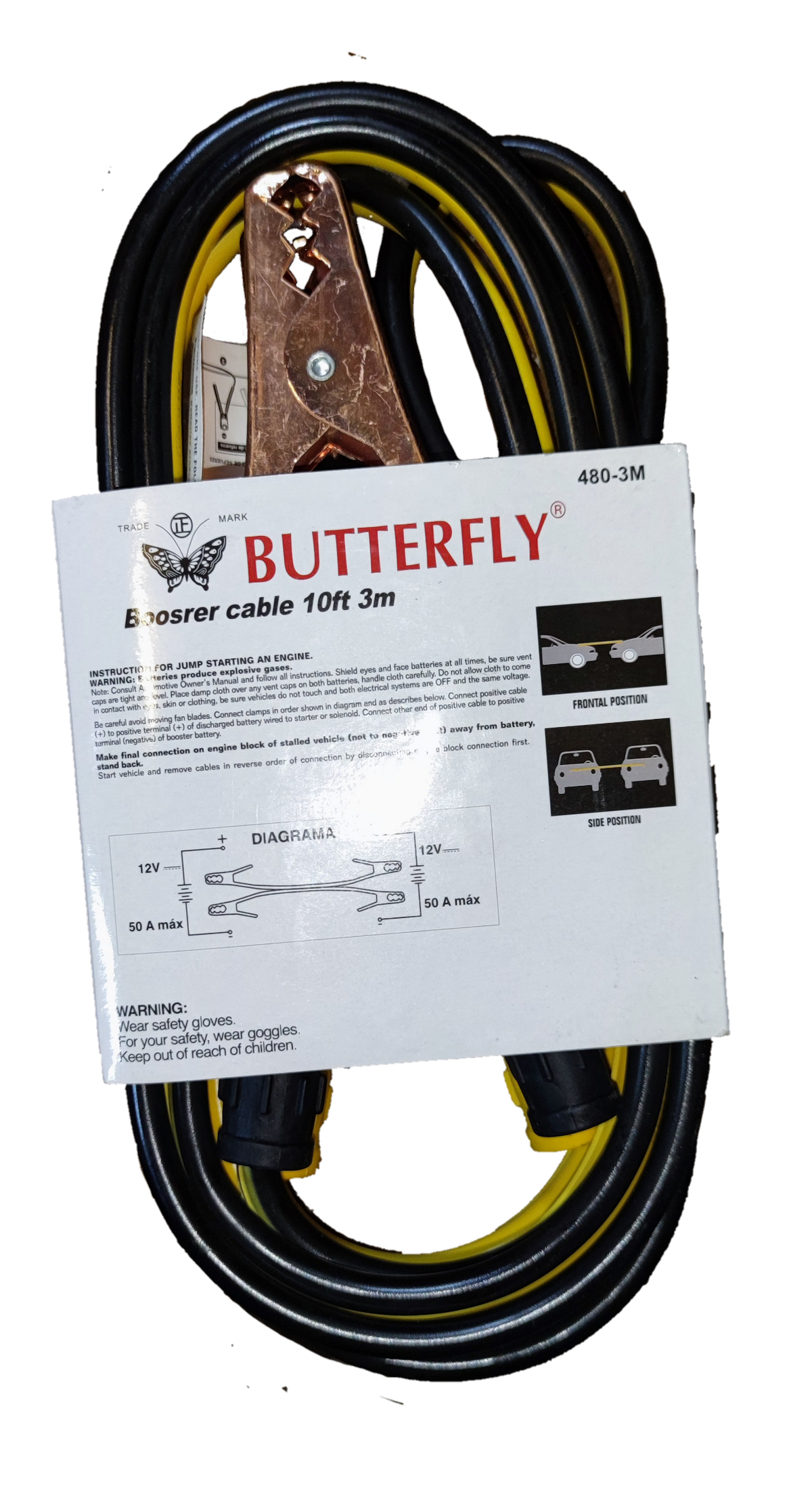 Butterfly Booster Cable 3 Meters by Electx Electrical Supply with heavy-duty copper clamps and black yellow cables