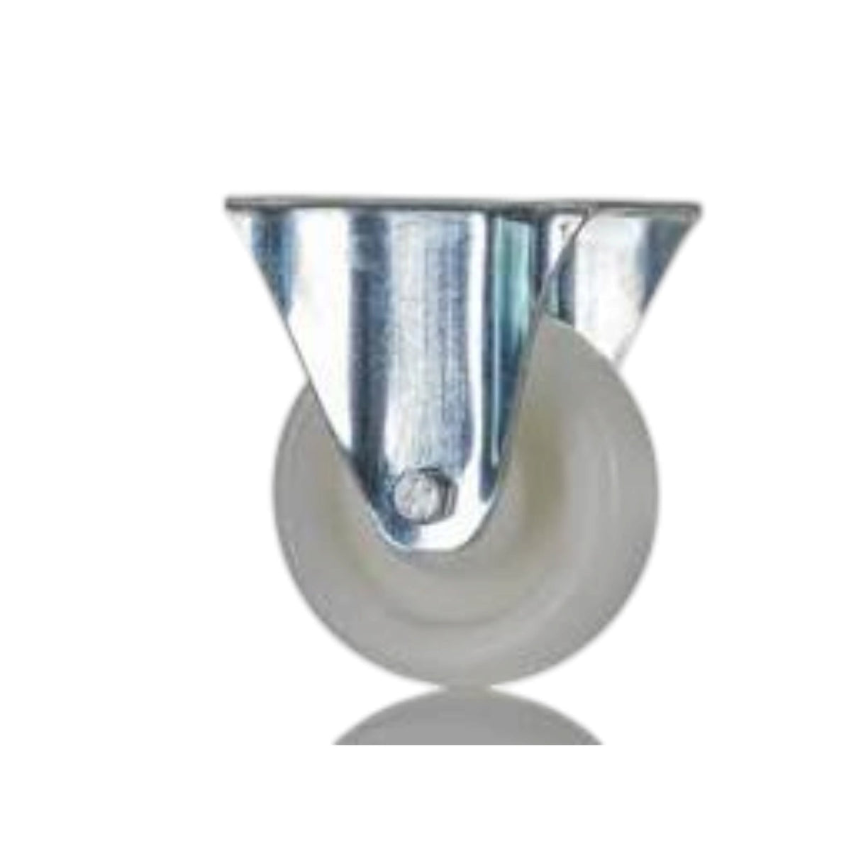 A single industrial caster wheel with a galvanized steel mounting bracket and a translucent white plastic or rubber wheel, shown on a plain white background.
