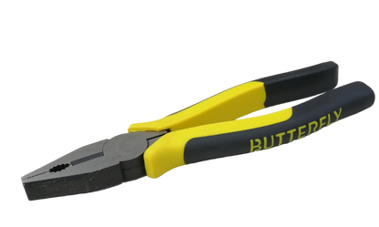 Butterfly Combination Plier 203mm 8 Inches with yellow and black ergonomic handles for gripping and cutting
