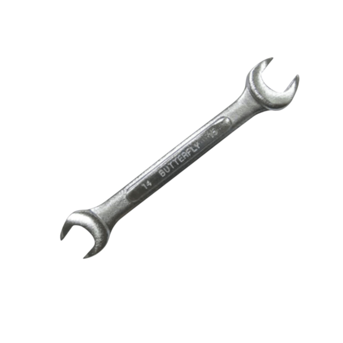 A silver metal double-ended wrench with 'BUTTERFLY 14' engraved on the handle, shown diagonally on a plain white background.