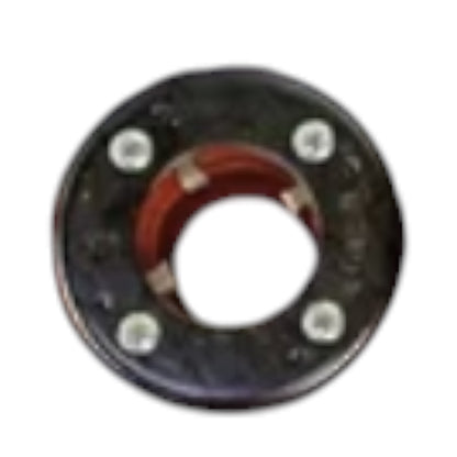 A circular mechanical bearing or hub with a dark outer ring, a reddish inner ring, and four silver bolts around the outer edge, shown on a plain white background.