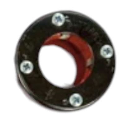 A circular black metal ring component with a red inner lining and four silver screws, shown on a plain white background.