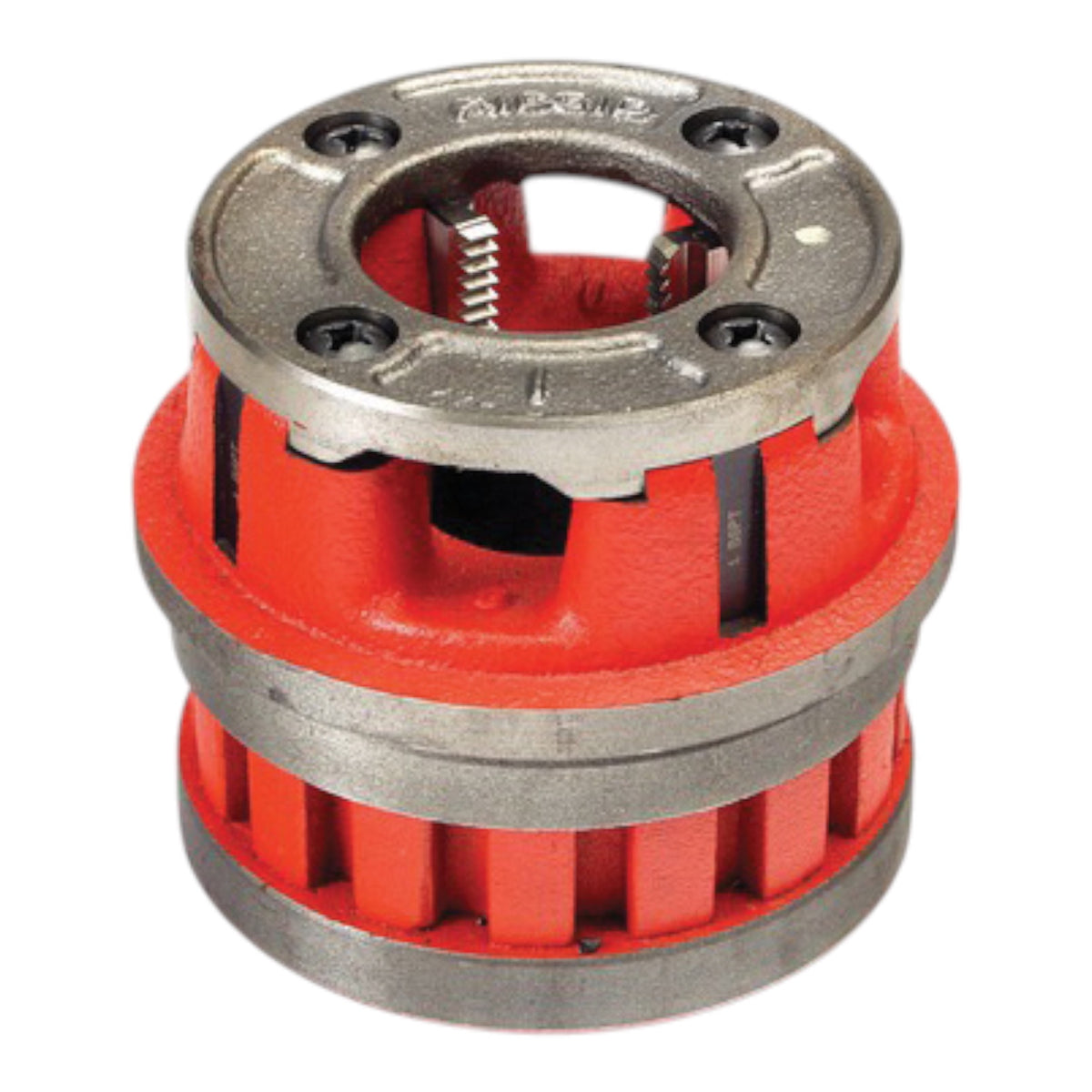 A metal and red cast iron mechanical component, likely a pipe coupling or fitting, shown on a plain white background.