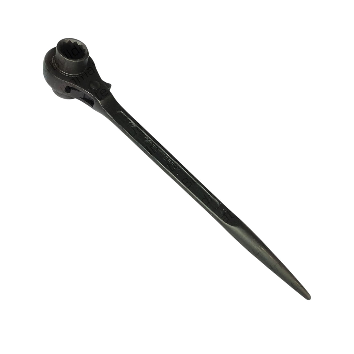 A black metal garden stake with a threaded socket at one end, shown diagonally on a plain white background.