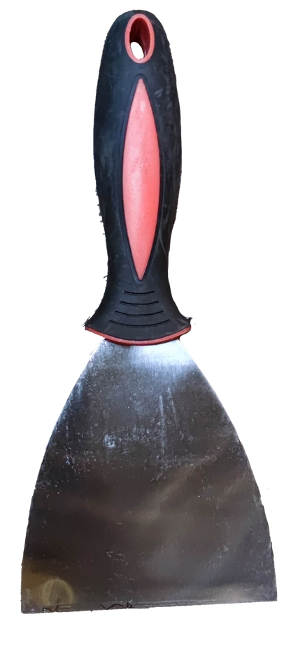 Spatula 4 Inches with TPR Handle featuring a black and red ergonomic grip and wide metal blade