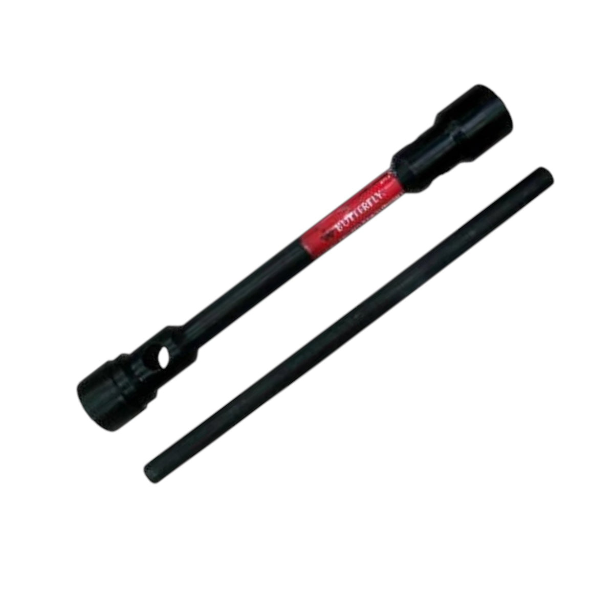 A black socket wrench with a red brand label and a separate black extension bar, shown on a plain white background.