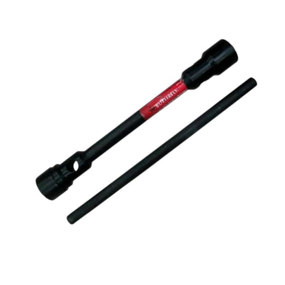 A black socket wrench with a red brand label and a separate black extension bar, shown on a plain white background.