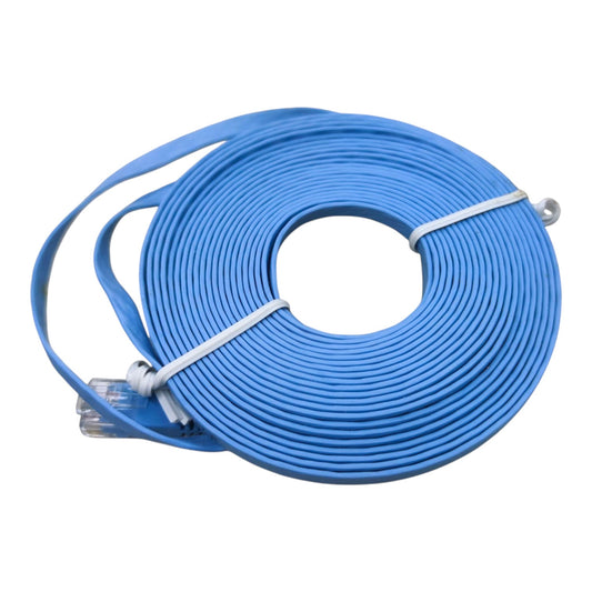 A coiled blue cable or wire bundle secured with white zip ties, photographed on a plain white background.