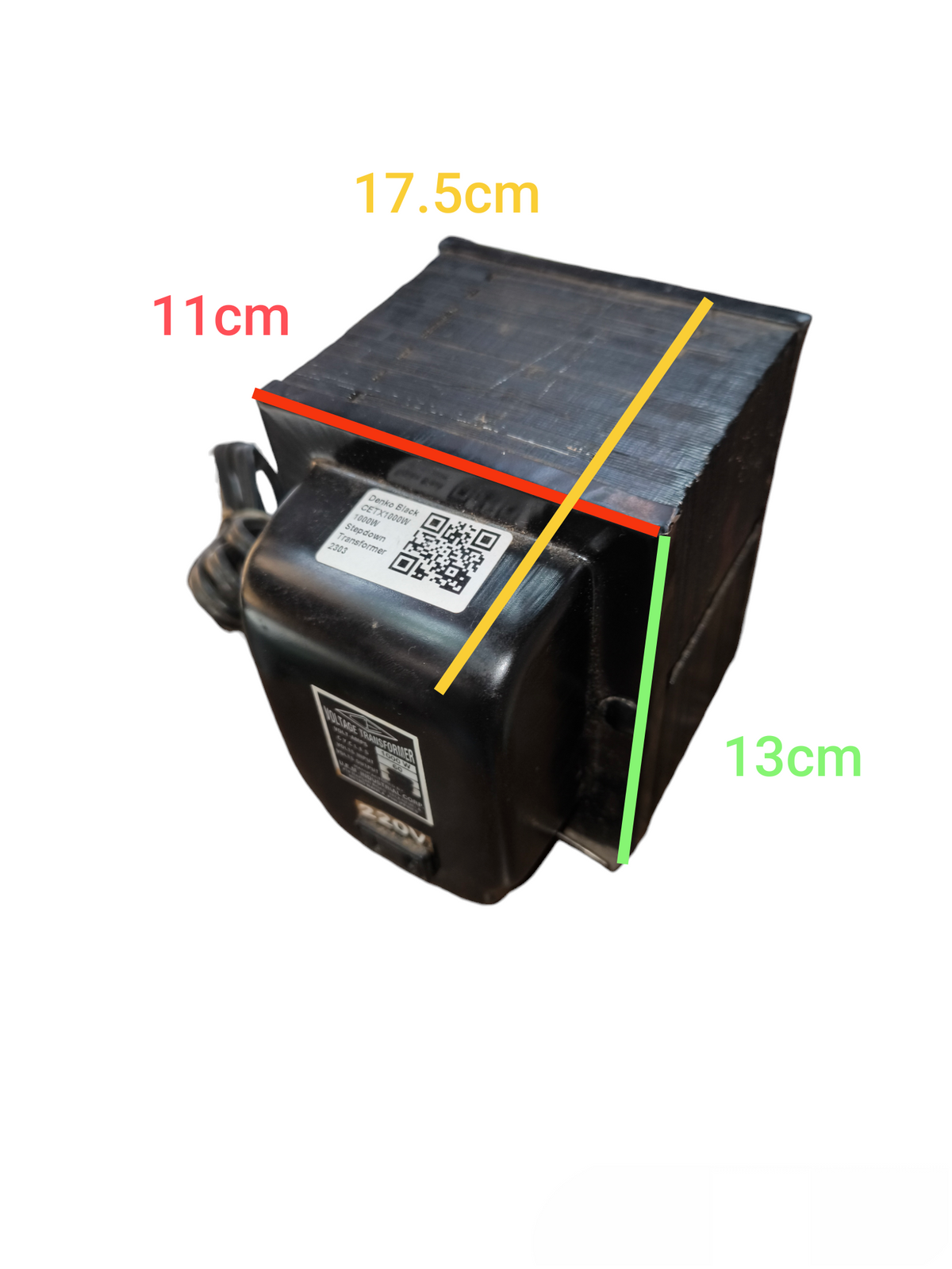 CE 1000W Step Up Transformer 110V to 220V with dimensions 17.5 by 11 by 13 centimeters for door chimes and bells