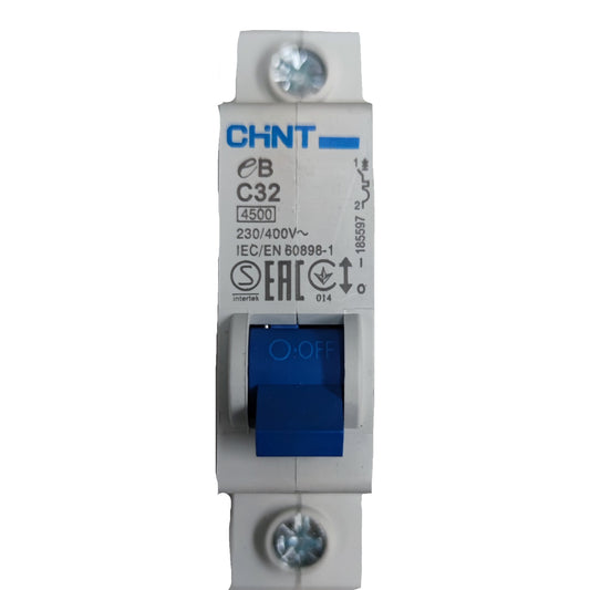 CHINT 32A Miniature Circuit Breaker 1 Pole 4.5 KAIC MCB EB1PC324.5KA - front view