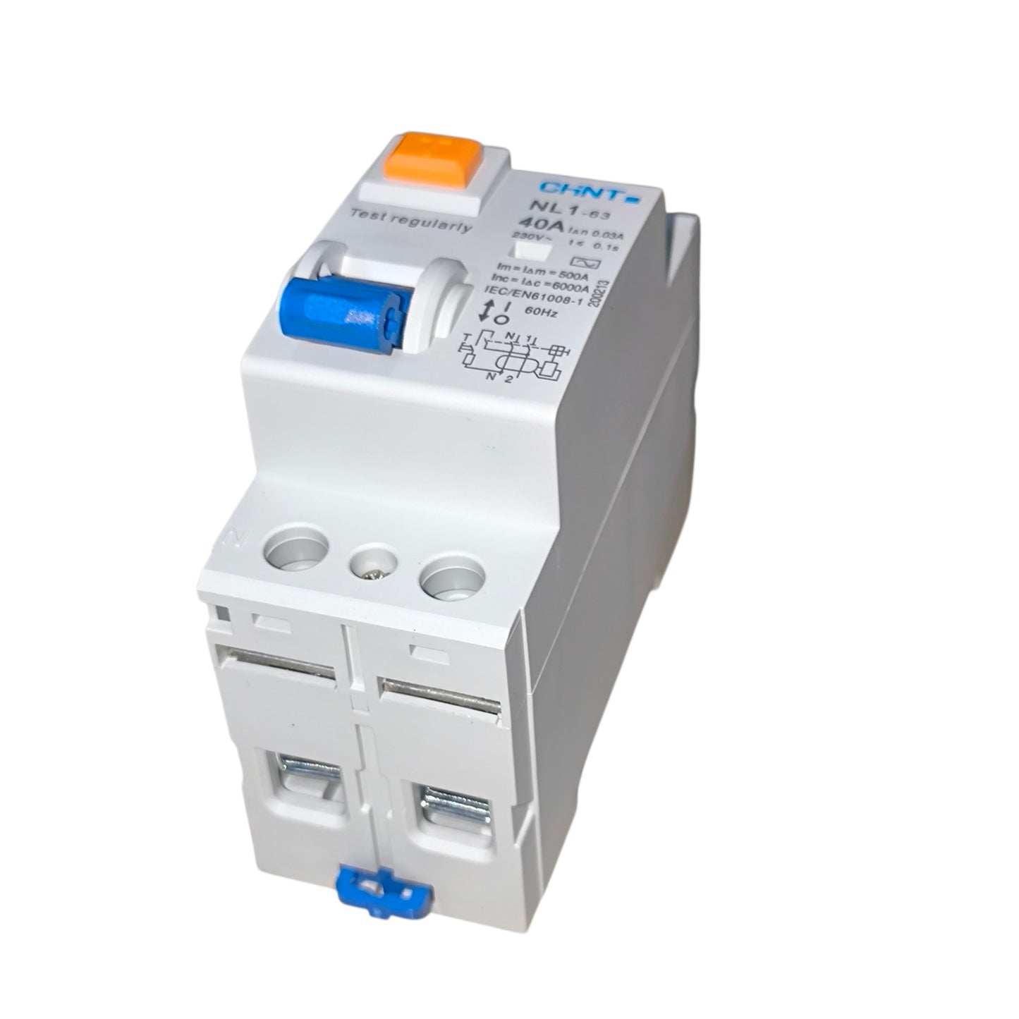 Electrical circuit breaker on a white background