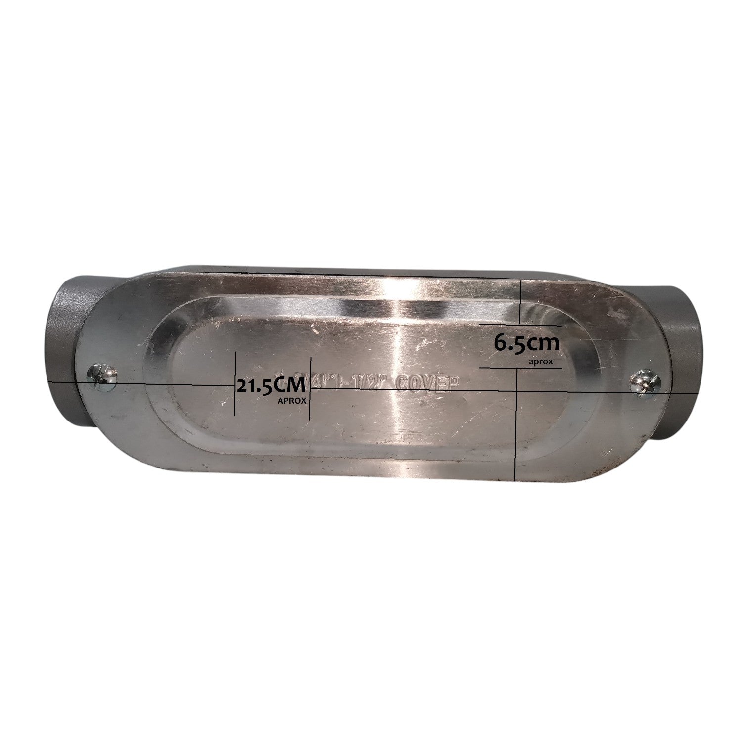 Metallic object with dimensions labeled on a white background