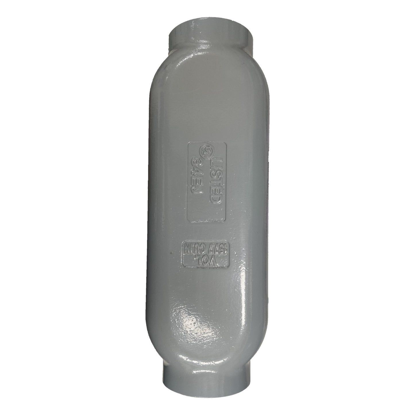 Gray exhaust muffler on a white background