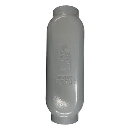 Gray exhaust muffler on a white background