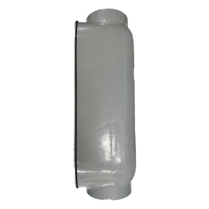 Clear plastic cylindrical container on a white background