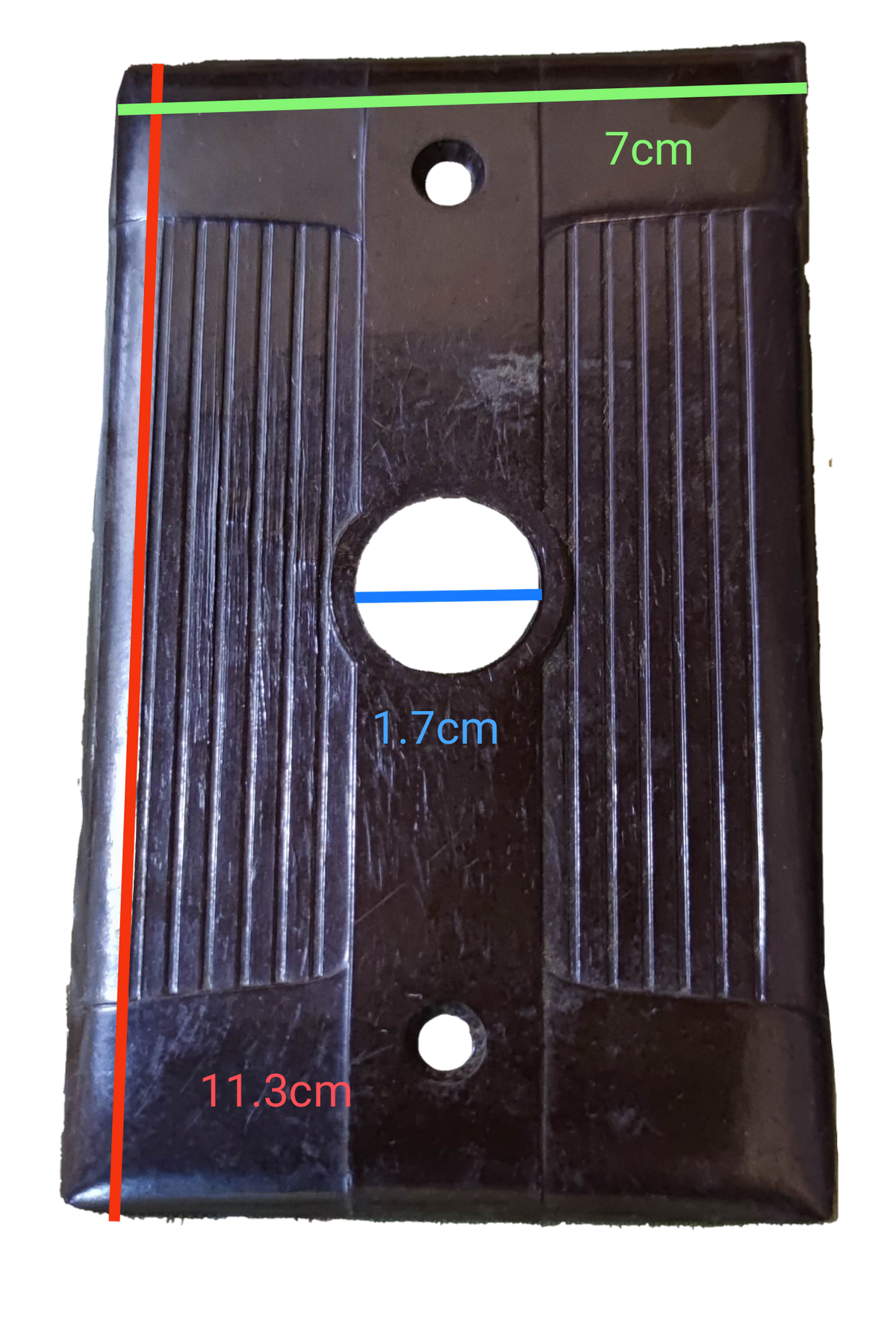 Electx Electrical Supply Cable Plate Cover Bakelite in dark brown with measurements for power points and switches