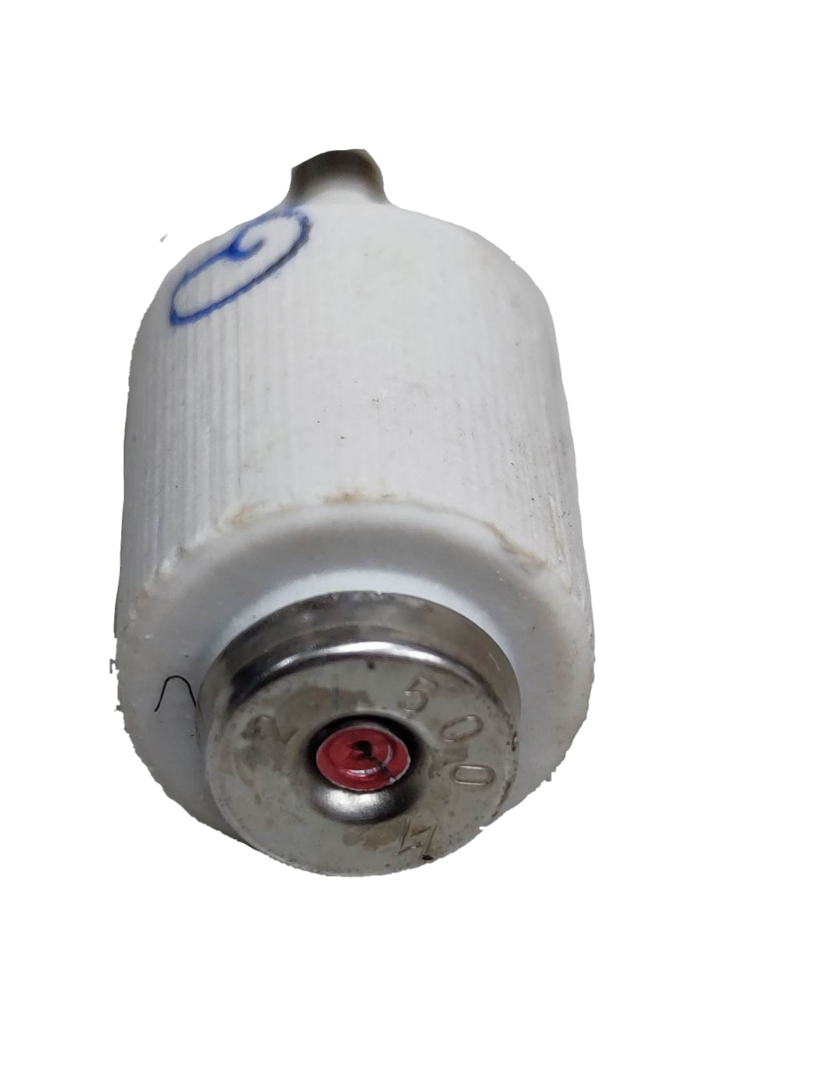 Ceramic Fuse 2A 500V E27 Socket electrical component with white ceramic body and metal end cap