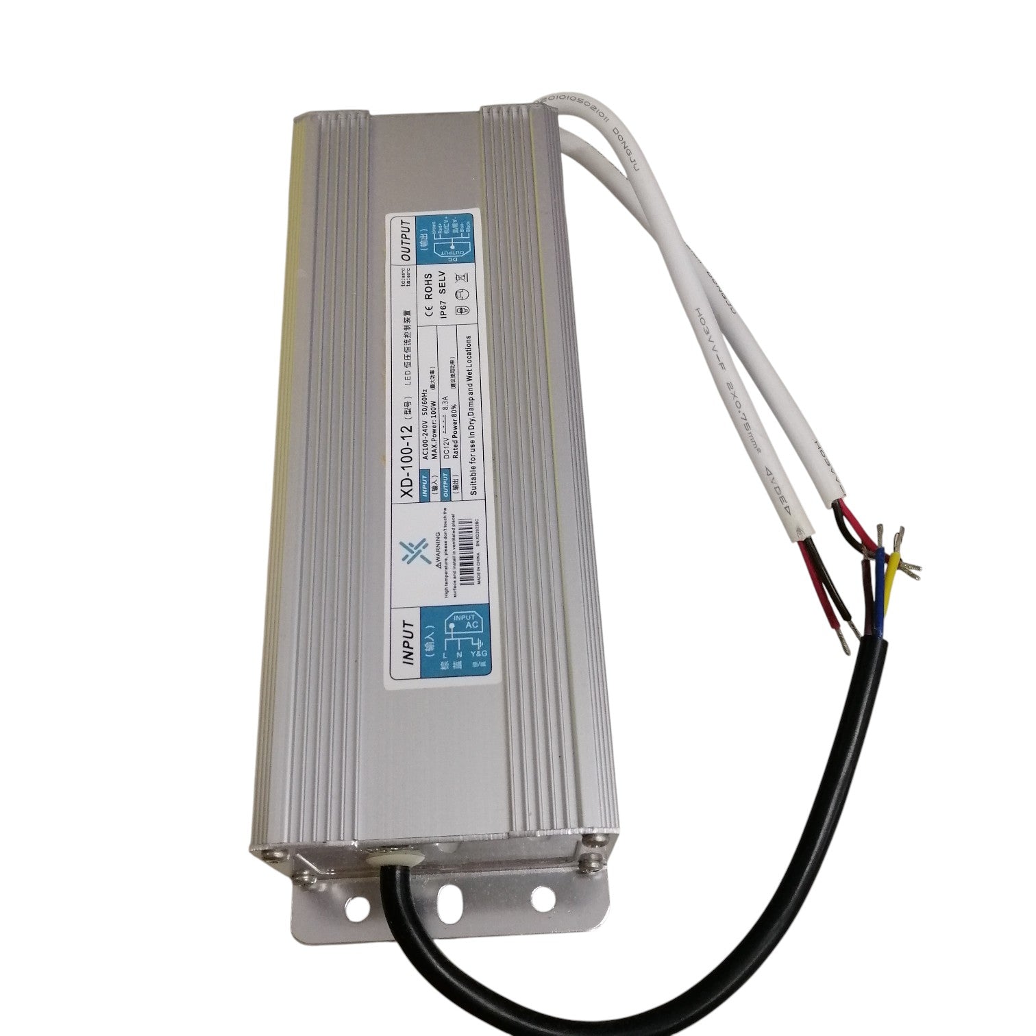 Electrical power supply unit with cables on a white background