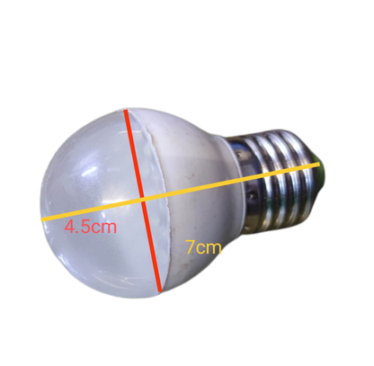 2W LED Bulb 220V AC E27 Warm White with frosted dome and metal base measuring 7cm length