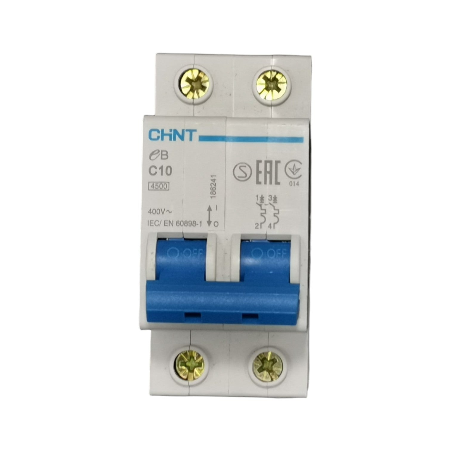Electrical circuit breaker with CHNT branding on a white background