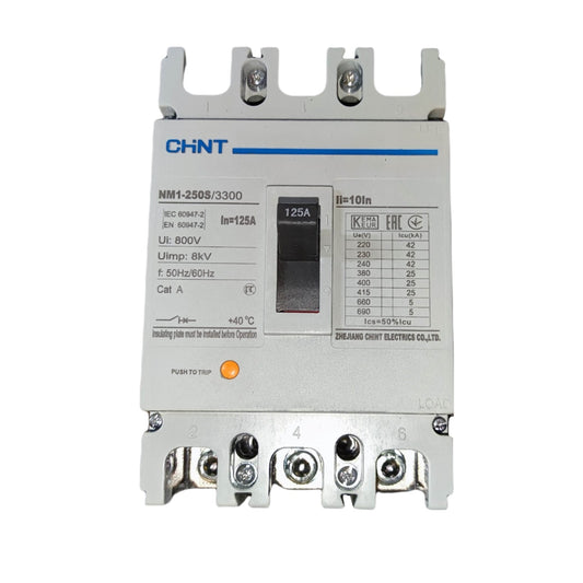 Chint 125A 3 Pole Industrial Circuit Breaker 3 Phase 250AF 25 KAIC 400V NM1-250S/3300/125A , Circuit Breakers