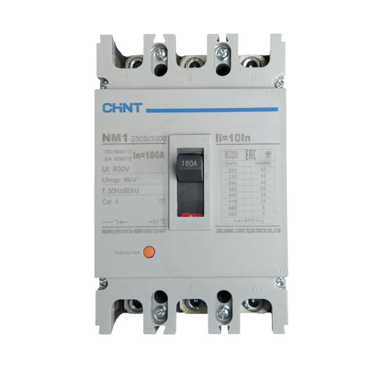Chint 160A 3 Pole Industrial Circuit Breaker 3 Phase 25 KAIC 400VAC NM1-250S/3300 160A