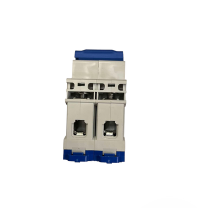 Electrical breaker switch with blue and gray design on a white background
