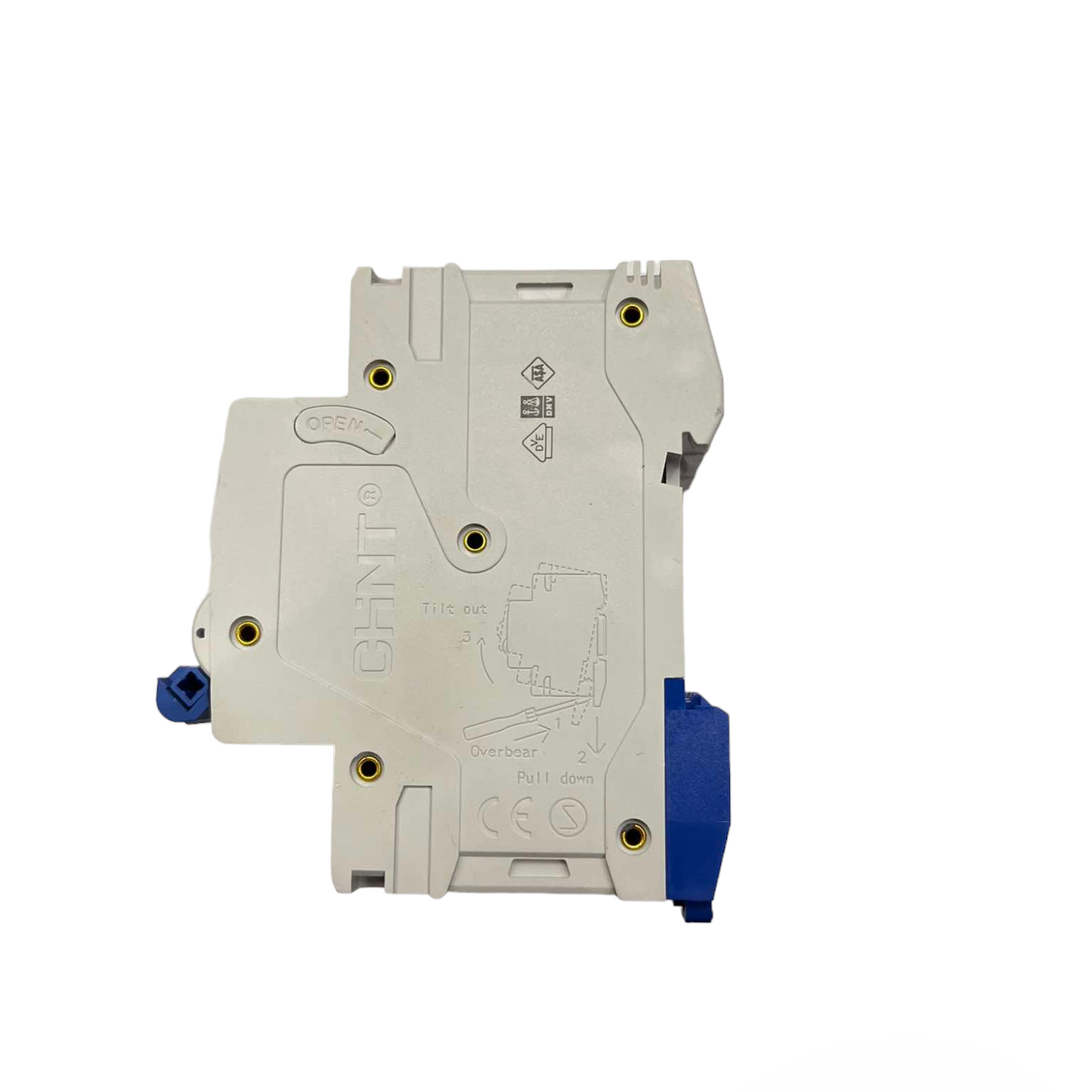 Electrical circuit breaker on a white background