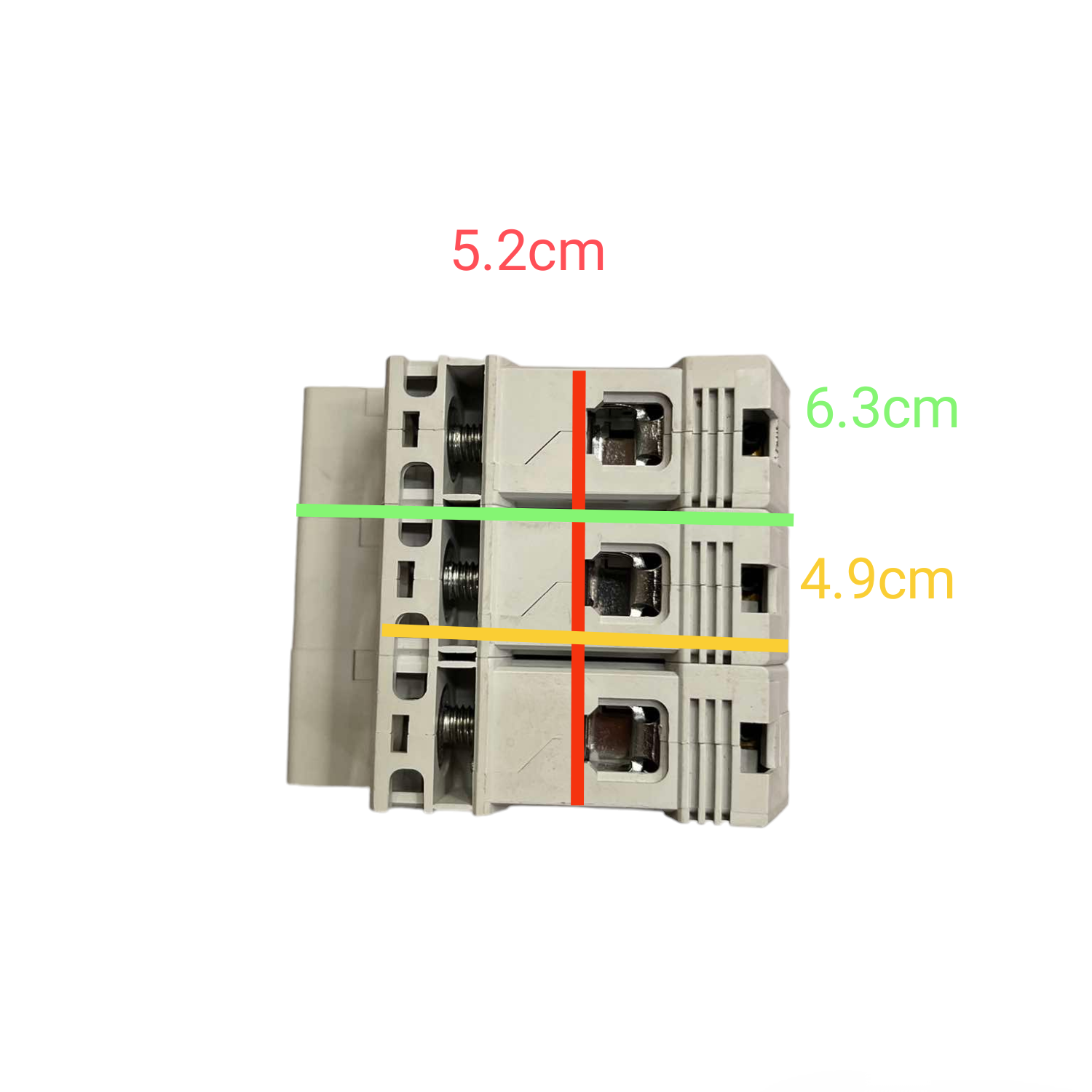 Electrical switch with measurements marked on a white background