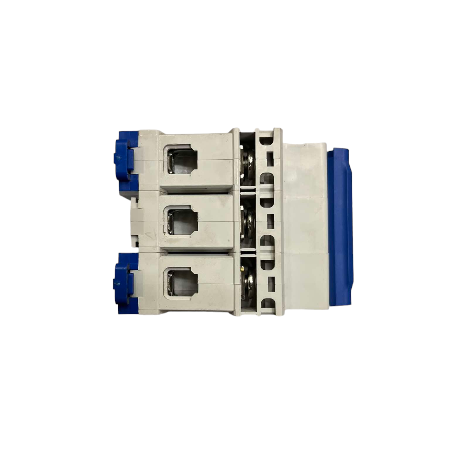 Electrical switch with blue and gray design on a white background