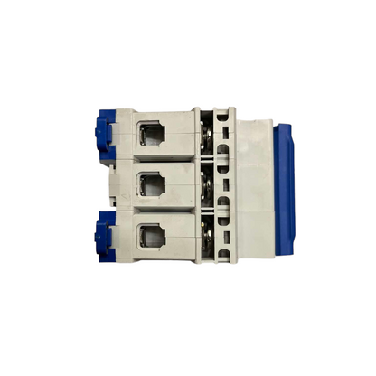 Electrical switch with blue and gray design on a white background