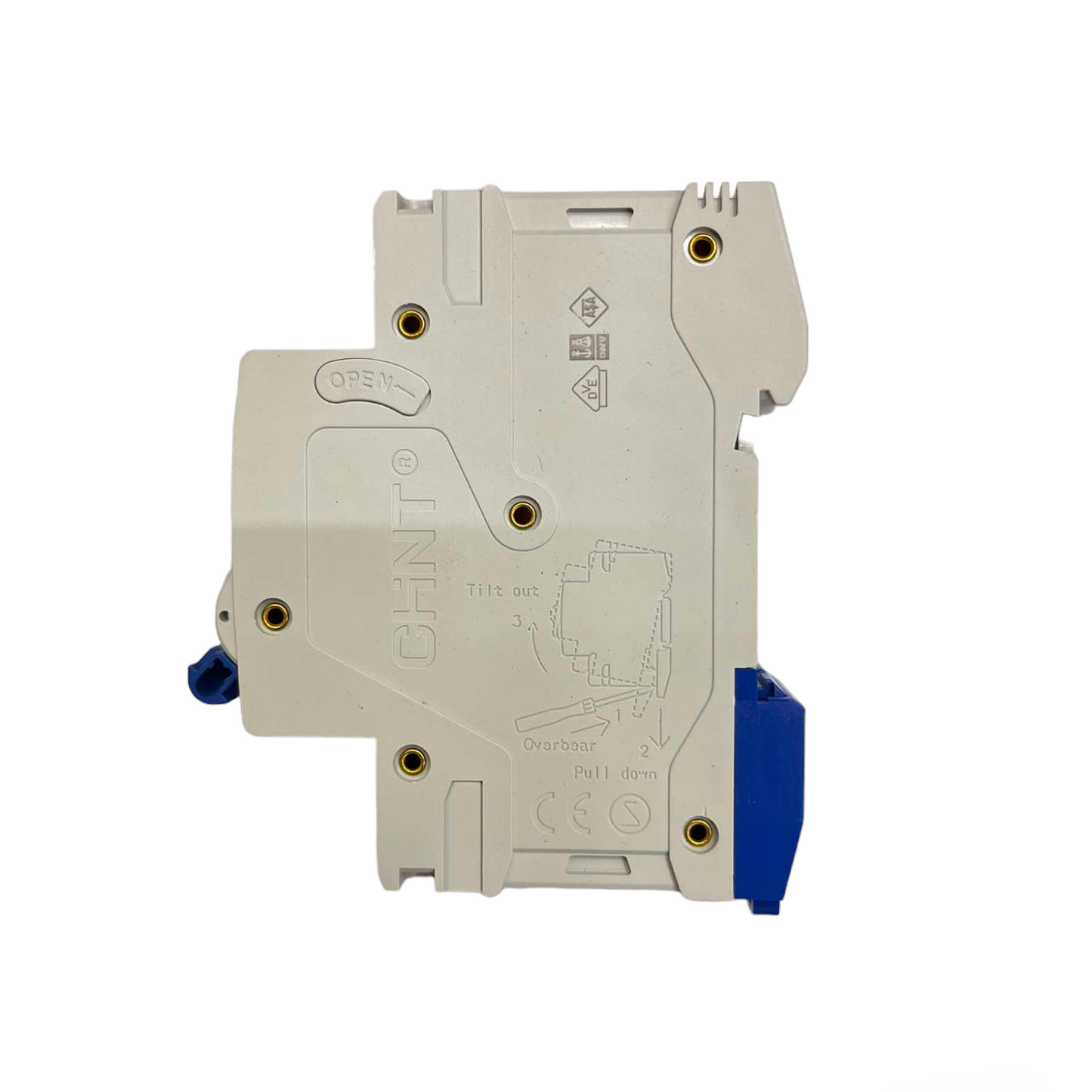 Electrical breaker panel with branding on a white background
