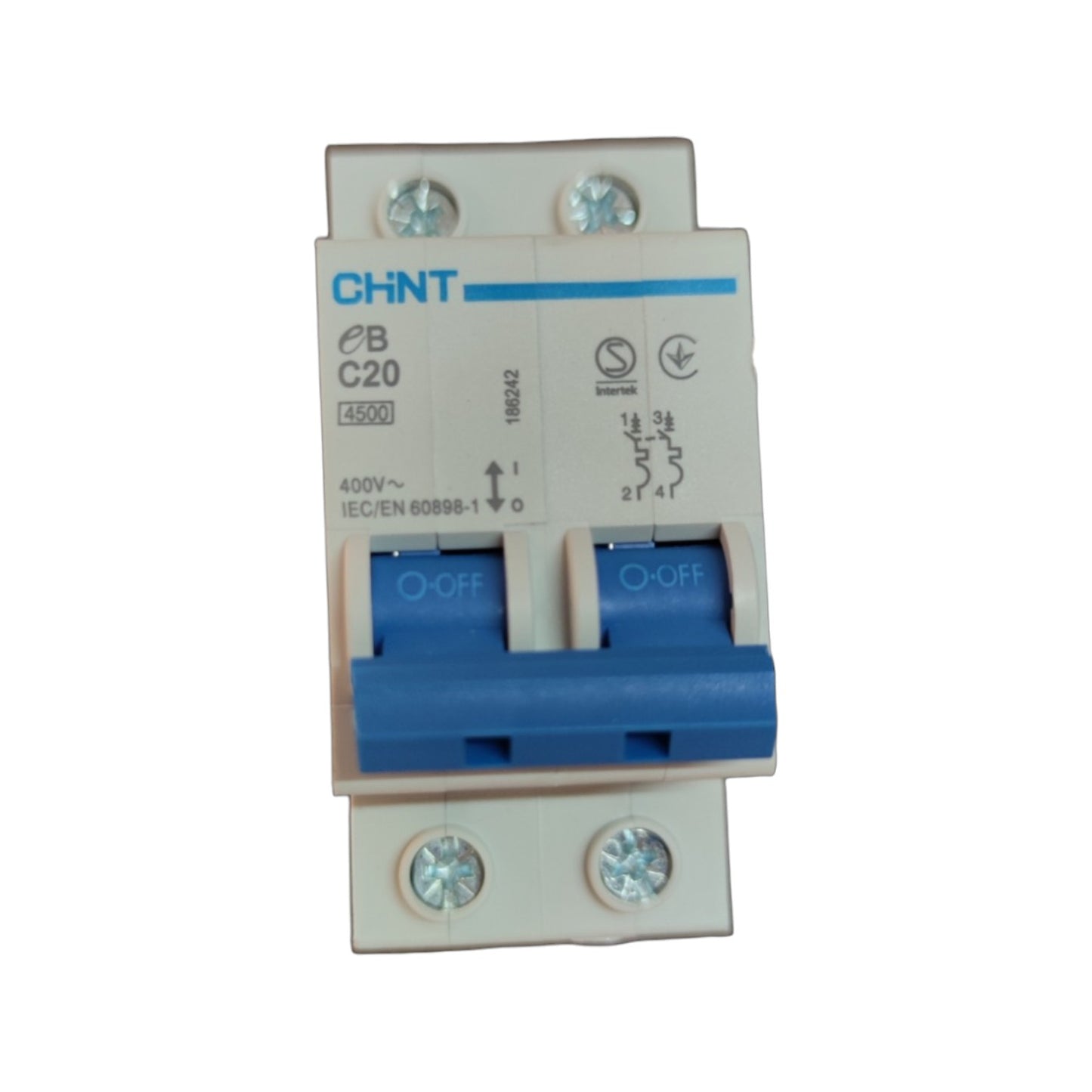 Electrical circuit breaker with CHNT branding on a white background